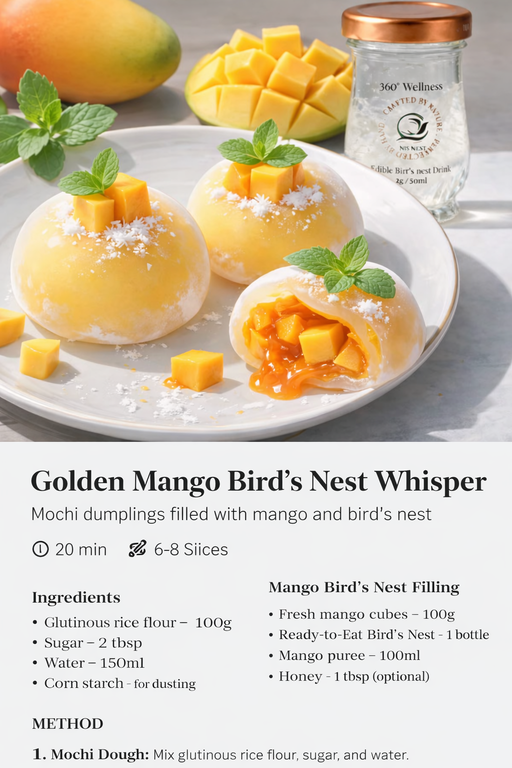 Golden mango bird's nest mochi