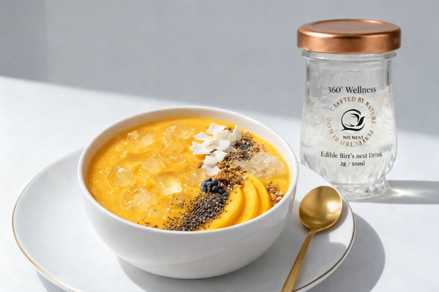 Bird's nest tropical smoothie bowl